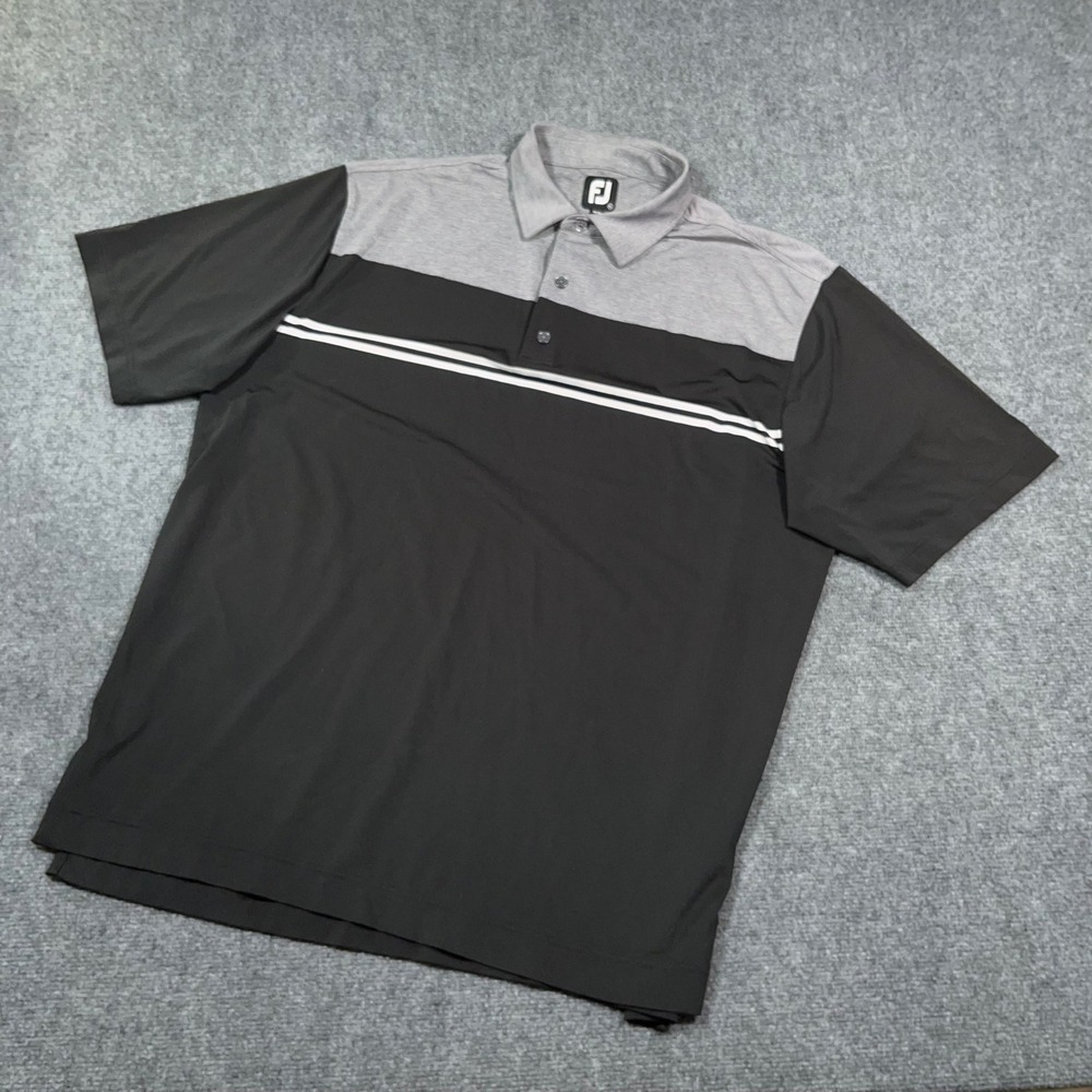 FootJoy ProDry Golf Polo Shirt Mens XL Colorblock Striped Performance Black Gray